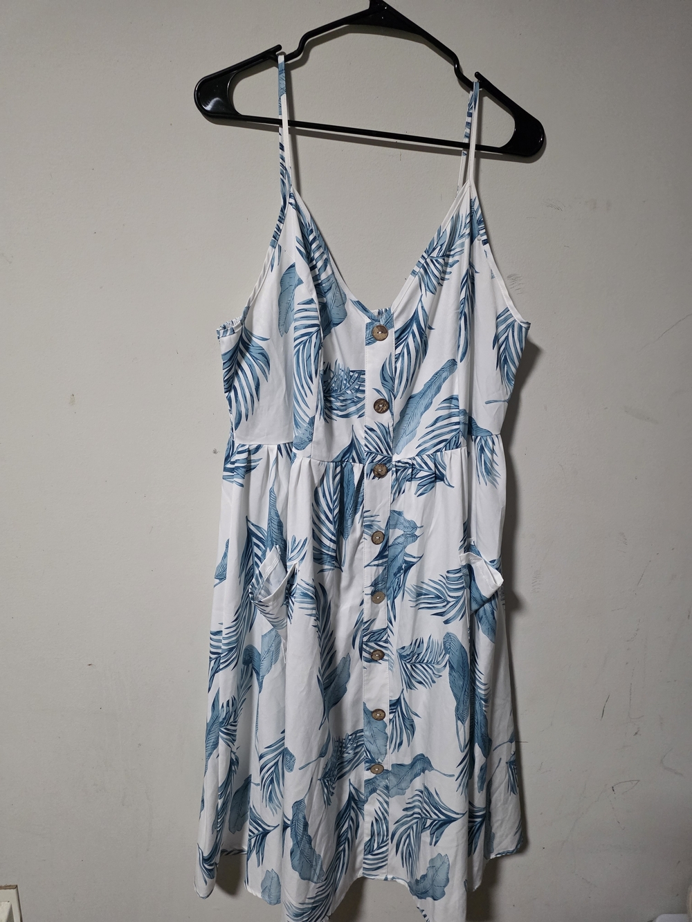 SHEIN Blue & White Tropical Leaf Midi Dress
